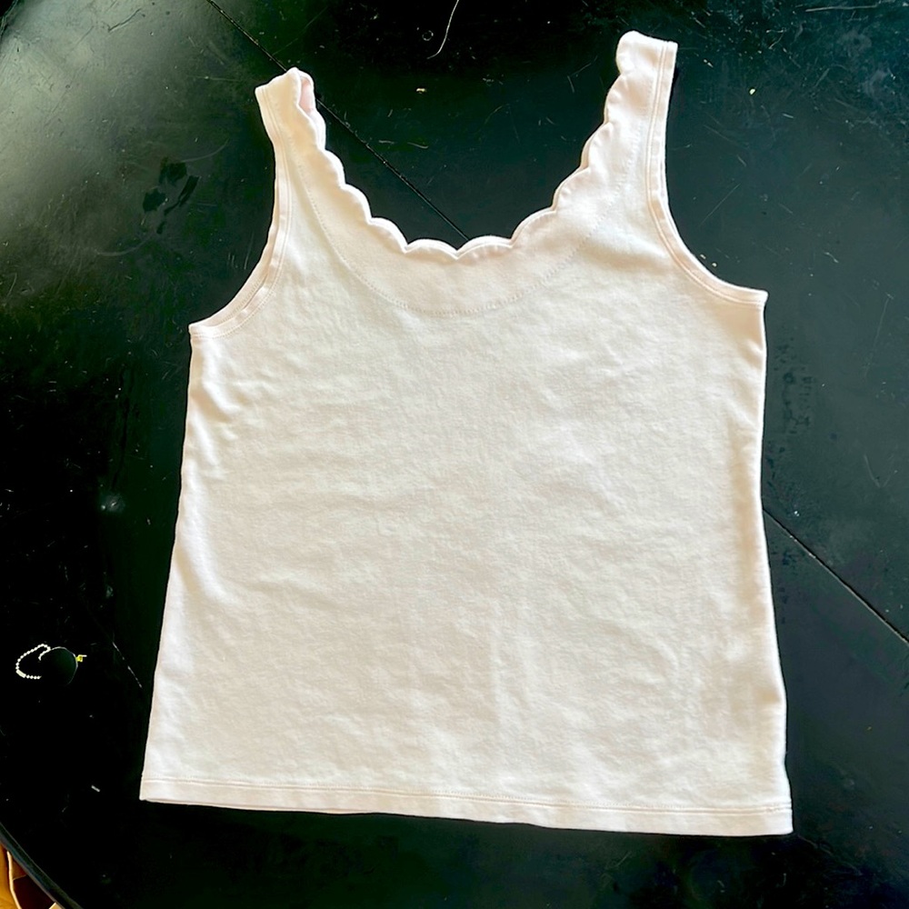 Jcrewfactory scallop edge tank top. Light pink. Lightly worn. 22” long.